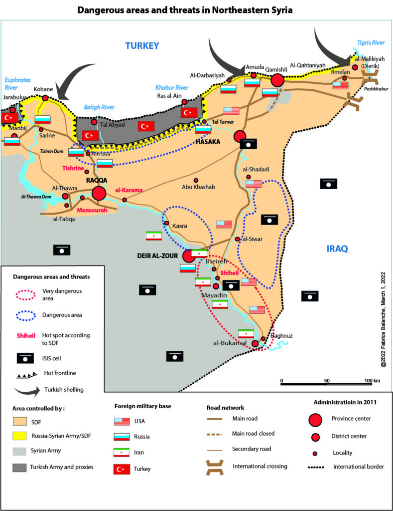 Zones dangereuses dans le Nord Est syrien