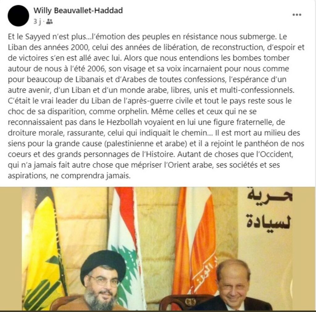 Willy Beauvallet praises Hassan Nasrallah